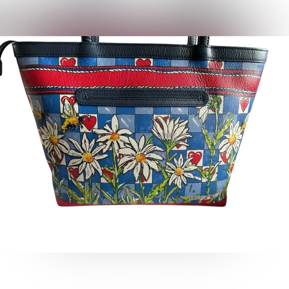 BRIGHTON BEE HAPPY LEATHER TOTE HANDBAG PURSE NAVY BLUE RED BOW HEARTS - Picture 4 of 16